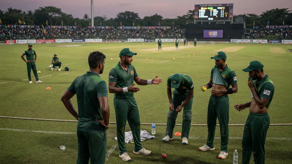 Fielders in ring positions during a T20 match with the bowler at the top of the mark